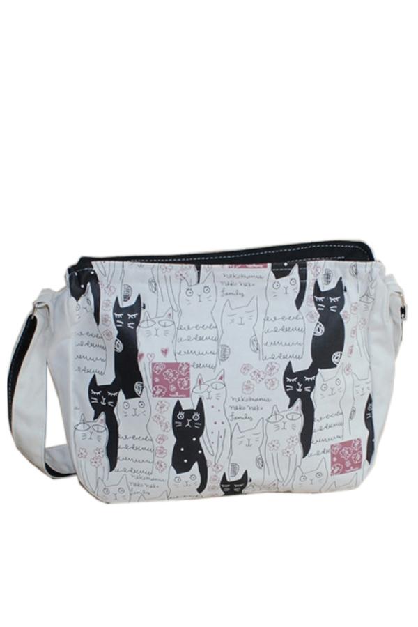 Oasap White And Black Cat Print Shoulder Bag