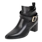 Oasap Pointed Toe Cross Buckle Strap Block Heels Boots