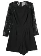 Oasap Women's Chic Floral Lace Paneled Zip Back Romper
