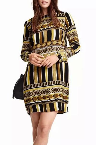 Oasap Vintage Geo Pattern Shift Pullover Dress