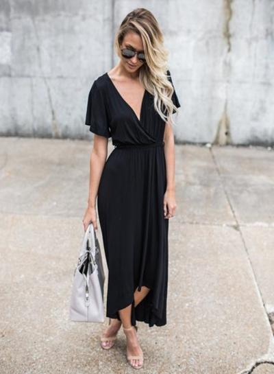 Oasap V Neck Short Sleeve High Low Evening Dress