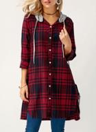 Oasap Hooded Long Sleeve Plaid Button Down Coat