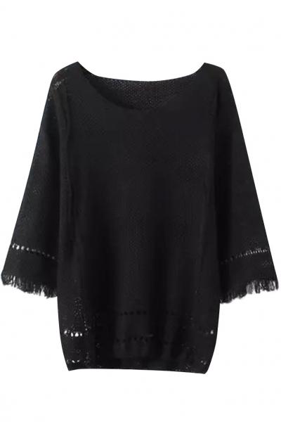 Oasap Concise Hollow Out Fringe Blouse