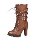 Oasap Block Heels Buckle Strap Side Zipper Boots With Rivet