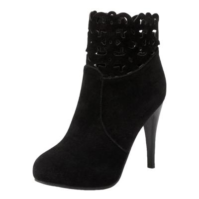 Oasap Round Toe Hollow Out Stiletto Heels Solid Boots