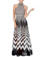 Oasap Women's Halter Elastic Waist Stripe And Zigzag Print Maxi Dress