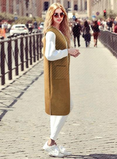 Oasap Fashion Solid Open Front Chammy Vest With Pocket