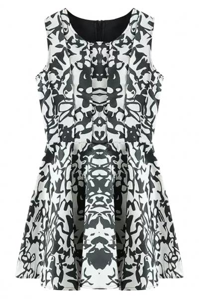 Oasap Fluid Floral Print Sleeveless Skater Dress