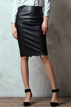Oasap Classic Black Pu High Waist Bodycon Skirt