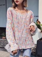 Oasap Round Neck Long Sleeve Colour Mixture Sweater