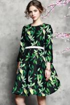 Oasap Retro Floral Print Three Quarter Round Neck Dress