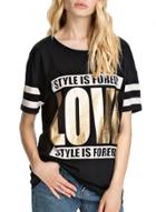 Oasap Women's Hot Stamping Letter Graphic Color Block Tee