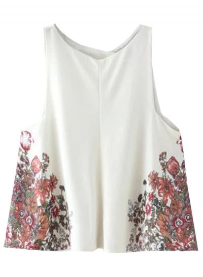Oasap Women's Sweet Floral Print Round Neck Sleeveless Top
