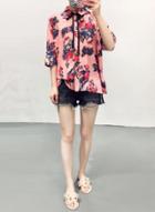 Oasap Turn-down Collar Floral Print Shirt