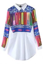 Oasap Sweet Graphic Pattern Long Blouse