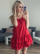 Oasap Sexy Sweet Solid Spaghetti Strap Sleeveless Ruffle Hem Mini Dress