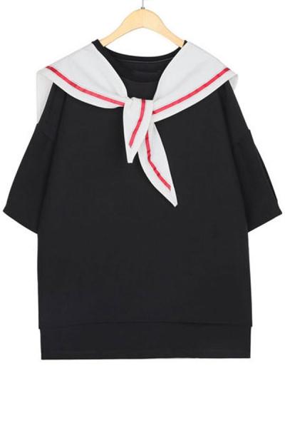 Oasap Preppy-style Collared Sweatshirt
