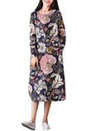 Oasap Women's Casual Long Sleeve Floral Printed Midi Shift Dress