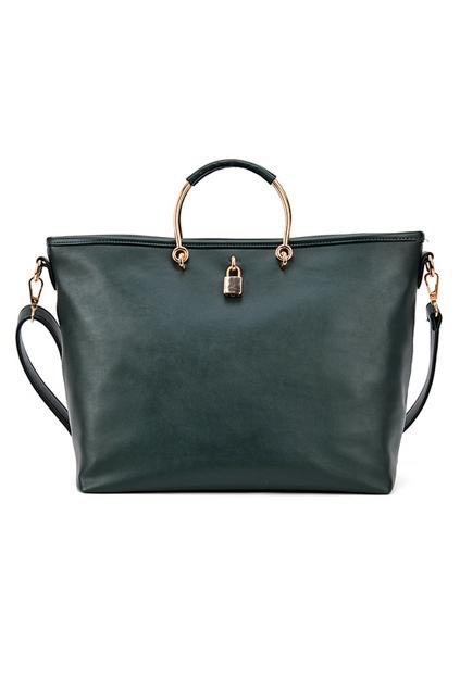 Oasap Pure Color Lock Embellished Zipped Shoulder Bag