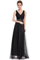 Oasap Women's Double V Neck Sequined Evening Gown Dress