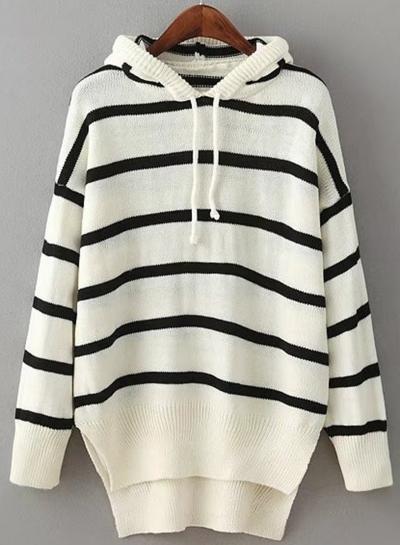 Oasap Hooded Striped Long Sleeve Sweater
