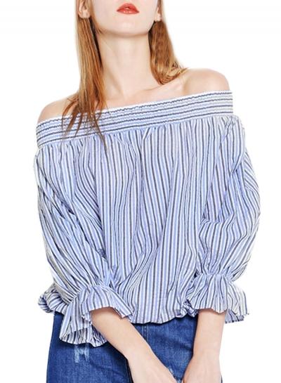 Oasap Women's Color Block Striped Print Off Shoulder Blouse