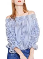 Oasap Women's Color Block Striped Print Off Shoulder Blouse
