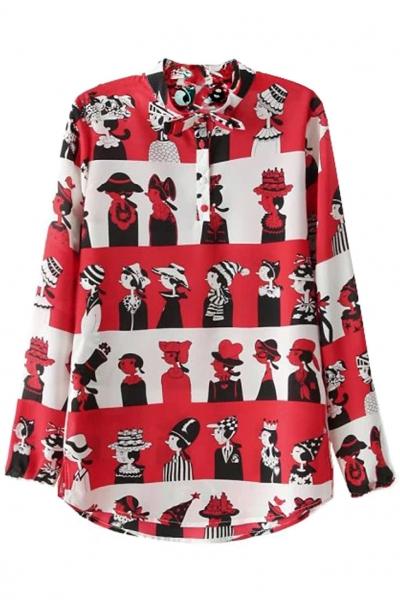 Oasap Graphic Cartoon Print Chiffon Blouse