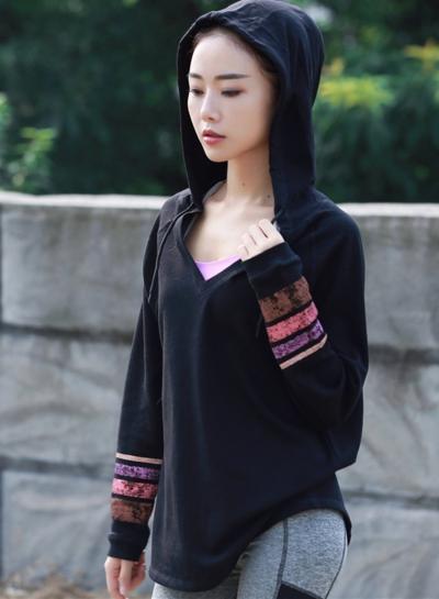 Oasap V-neck Long Sleeves Hooded Sweatshirt