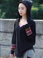 Oasap V-neck Long Sleeves Hooded Sweatshirt