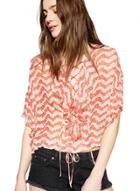 Oasap V Neck Flounce Sleeve Wave Print Blouse