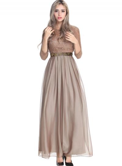 Oasap Women's Floral Lace Paneled Round Neck 3/4 Sleeve Prom Dress