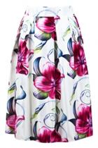 Oasap Chic High Waist Floral Pattern Pleated Skirt
