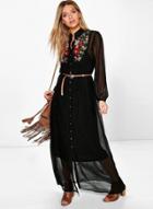 Oasap Women's Floral Embroidery Button Front Maxi Shirt Dress