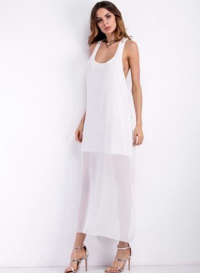 Oasap Lace Panel Mesh Slip Maxi Dress