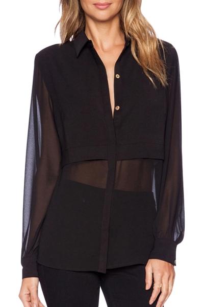 Oasap Women's See Through Chiffon Long Sleeve Button Down Shirt