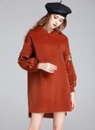 Oasap Long Sleeve Hooded Embroidery Dress