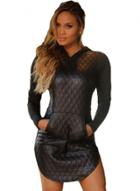 Oasap Pu Leather Long Sleeve Slit Hooded Bodycon Dress