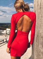 Oasap Deep V Neck Backless Solid Color Bodycon Dress
