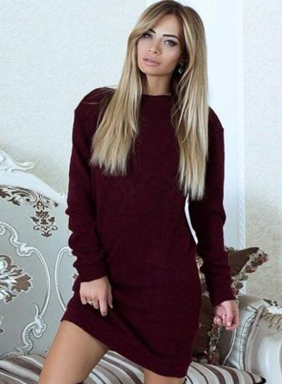 Oasap Fashion Long Sleeve Lace Trim Backless Mini Dress