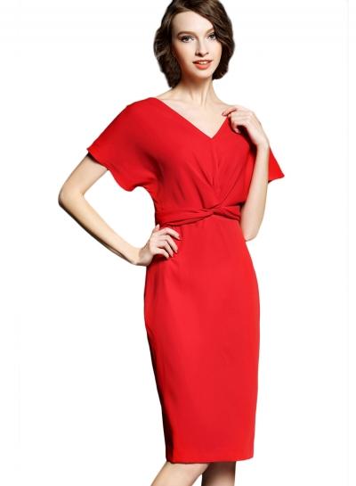 Oasap Women's Deep V Slit Back Knot Front Party Dress
