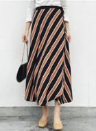 Oasap Casual High Slit Striped Maxi Skirt