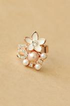 Oasap Rhinestone And Pearl Embellished Ring