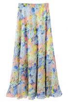 Oasap Royal Blue Hued Floral Print Midi Skirt