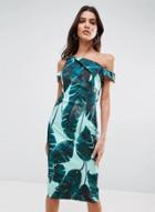 Oasap Sloping Shoulder Leaf Print Bodycon Dress
