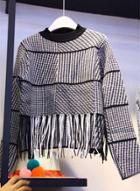 Oasap Casual Stripe Loose Fit Sweater With Tassel