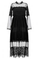 Oasap Gorgeous Black Sheer Mesh Lace Midi Dress