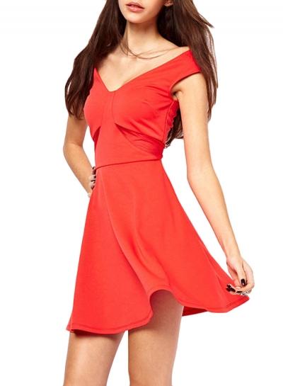 Oasap Women's Fashion Solid V-neck Sleeveless Mini Club Skater Dress
