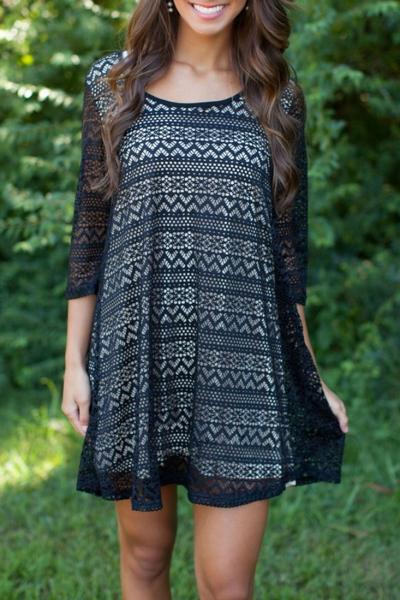 Oasap Chic Lace Hollow Out Trapeze Dress