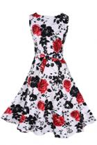 Oasap Charming Floral Printed Pleated Woman Dress